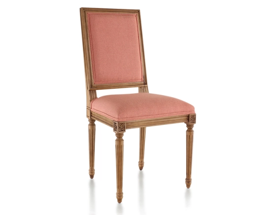 Chaise ancienne style Louis XVI bois teinte ancienne et tissu rose corail
