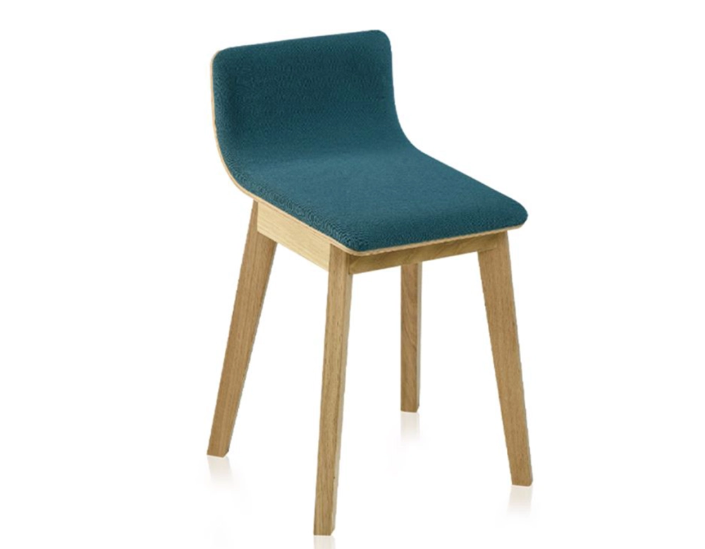 Taburete de roble tapizado H45 cm madera tinte natural asiento tejido azul océano