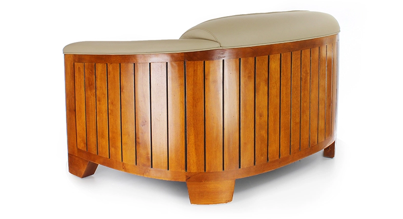 Canapé club bois et cuir 2 places beige