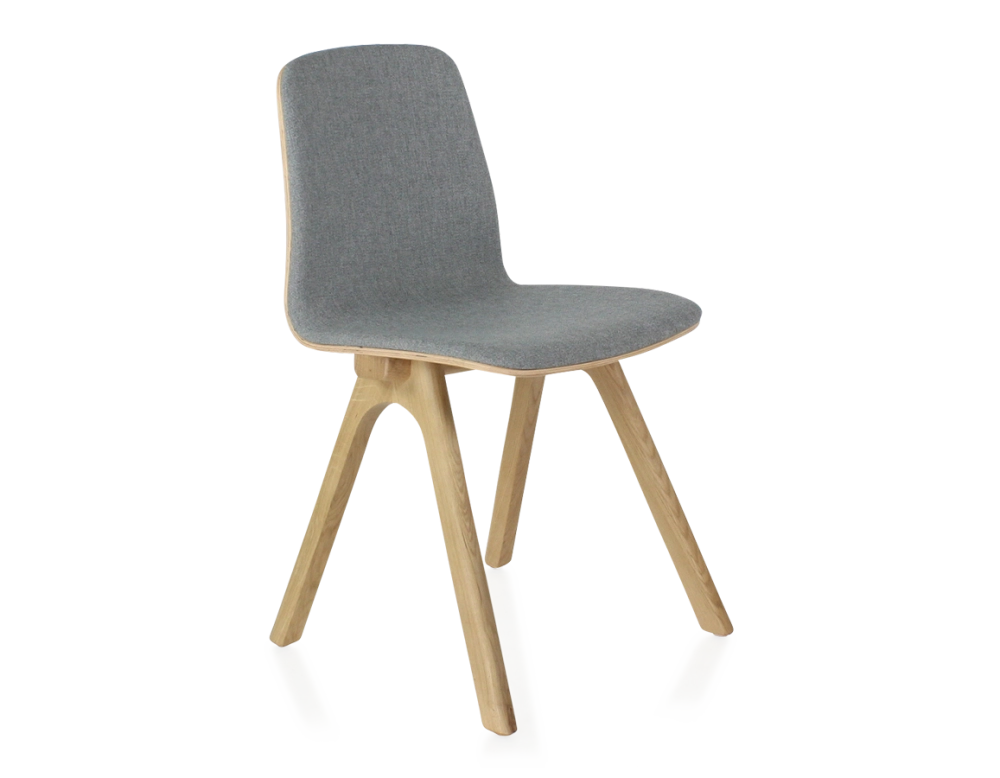 Chaise design en chêne tapissé bois teinte naturelle assise tissu gris clair