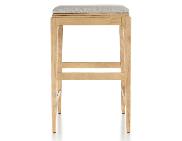 H60 cm designer bar stool natural stained wood seat natural beige fabric