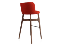 Taburete de bar h80 cm madera tintada marrón oscuro asiento tejido naranja quemado
