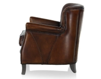 Fauteuil club cuir marron soutenu accoudoirs cloutés