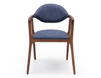 Chaise design avec accoudoirs bois teinte merisier et tissu bleu océan