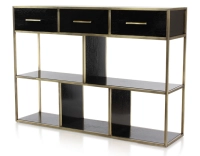 Consola de diseño fresno lacado negro y metal con pátina de latón