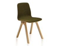 Chaise design en chêne tapissé bois teinte naturelle assise tissu bouclé vert