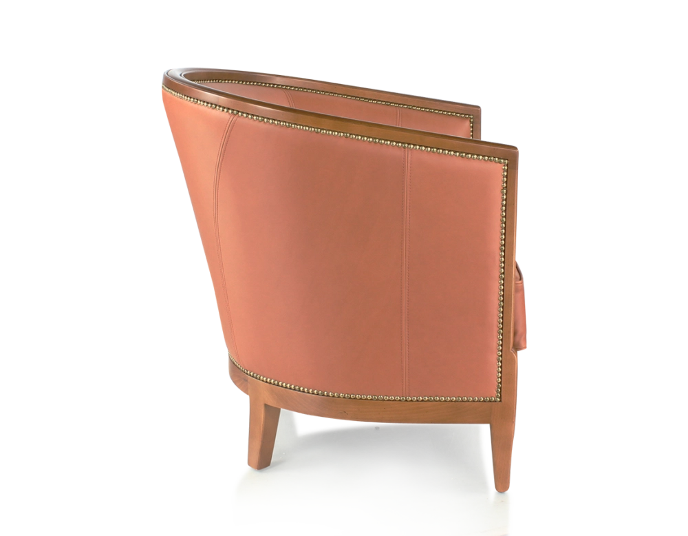 Sillón antiguo con reposabrazos moldurados bois teinte ancienne et cuir châtain