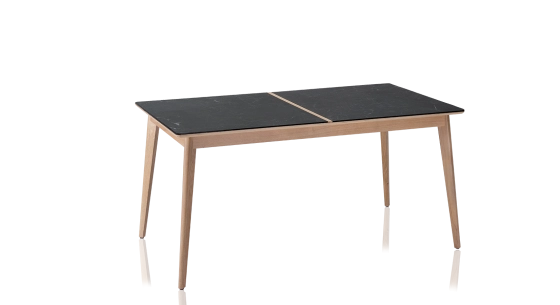 Table extensible 6 à 8 personnes en chêne et céramique allonges bois avec bois teinte naturelle et plateau céramique effet ardoise 140x90 cm