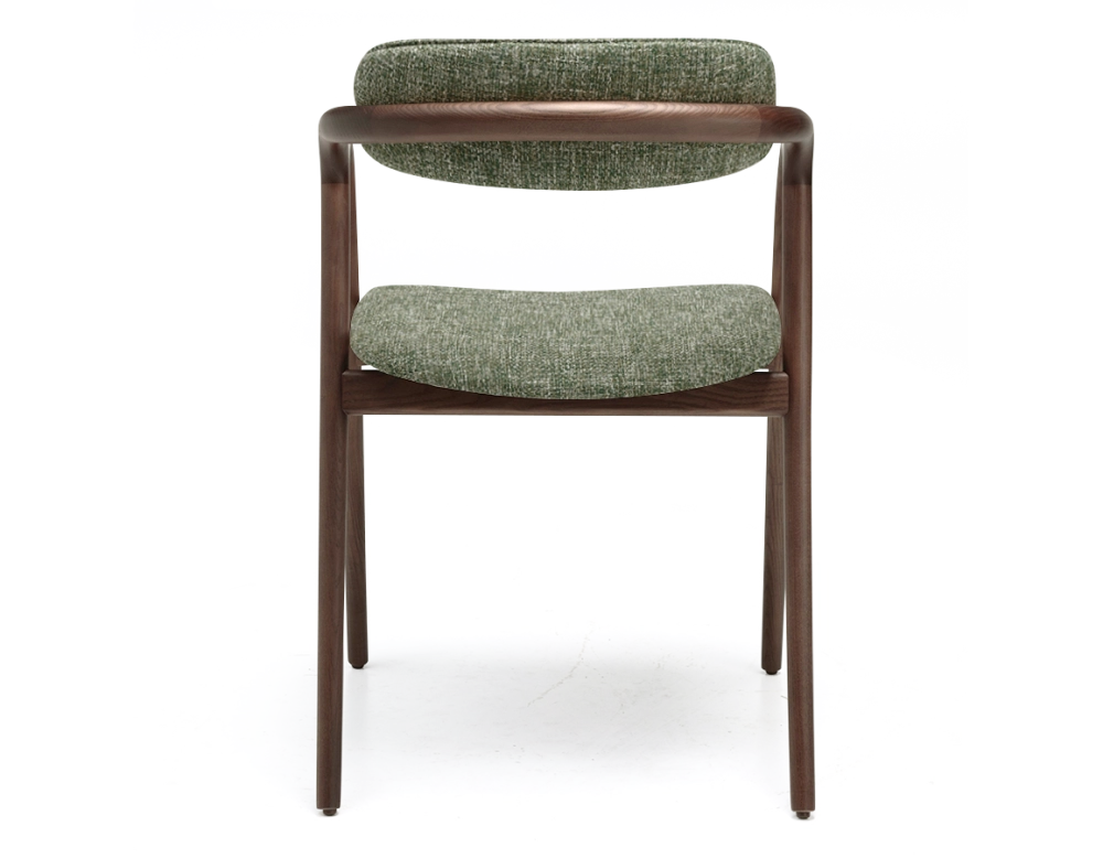 Chaise scandinave bois teinte marron foncé assise tissu chiné vert