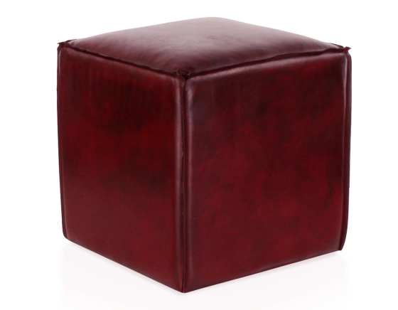 Pouf cuir rouge carmin