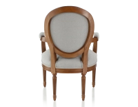 Sillón antiguo estilo Luis XVI madera con tinte envejecido y tejido gris claro