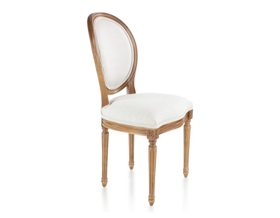 Antique Louis XVI style chair wood stained antique and natural beige fabric