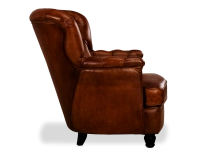 Fauteuil Chesterfield cuir marron vintage moyen dossier