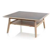 Table basse carrée en chêne et céramique avec bois teinte naturelle plateau céramique brun oxydé 100x100 cm