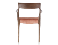 Chaise scandinave avec accoudoirs bois teinte marron foncé assise tissu velours rose pâle