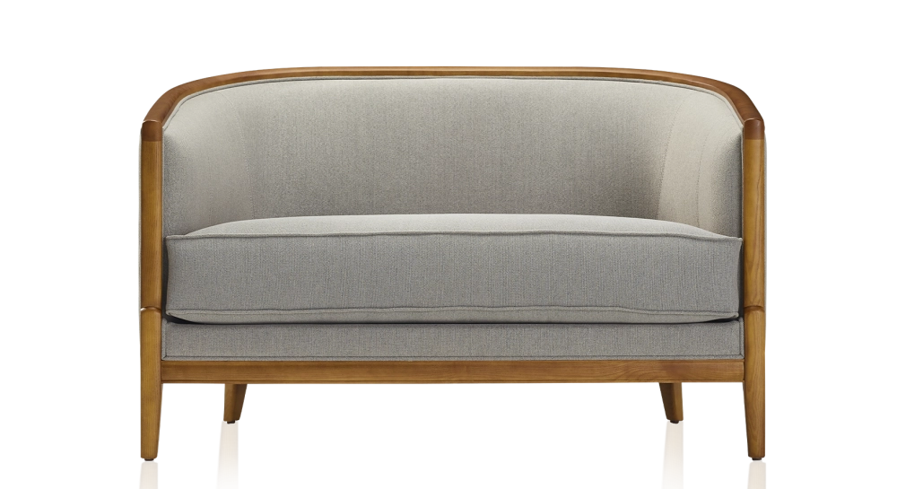 Antique 2 seater sofa cherry-stained wood and light grey fabric