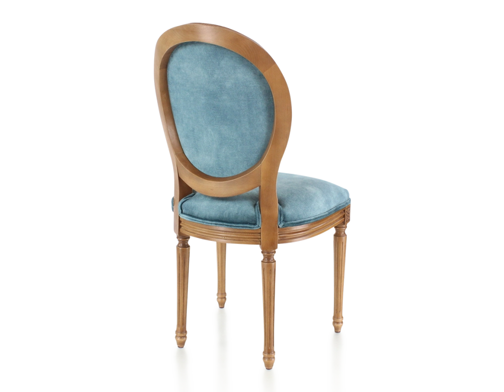 Chaise ancienne style Louis XVI bois teinte ancienne et tissu velours bleu pétrole