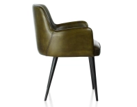 Vintage armchair with leather armrests olive green