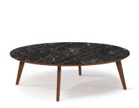 Table basse ronde F1 en noyer et céramique bois teinte naturelle plateau céramique effet marbre noir 100x100x30 cm