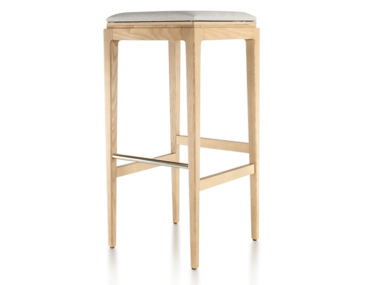 Tabouret de bar design H80 cm bois teinte naturelle assise tissu beige naturel