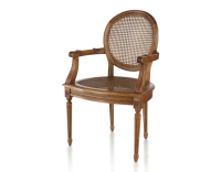 Antique Louis XVI style armchair with armrests wood stained antique seat and back caned