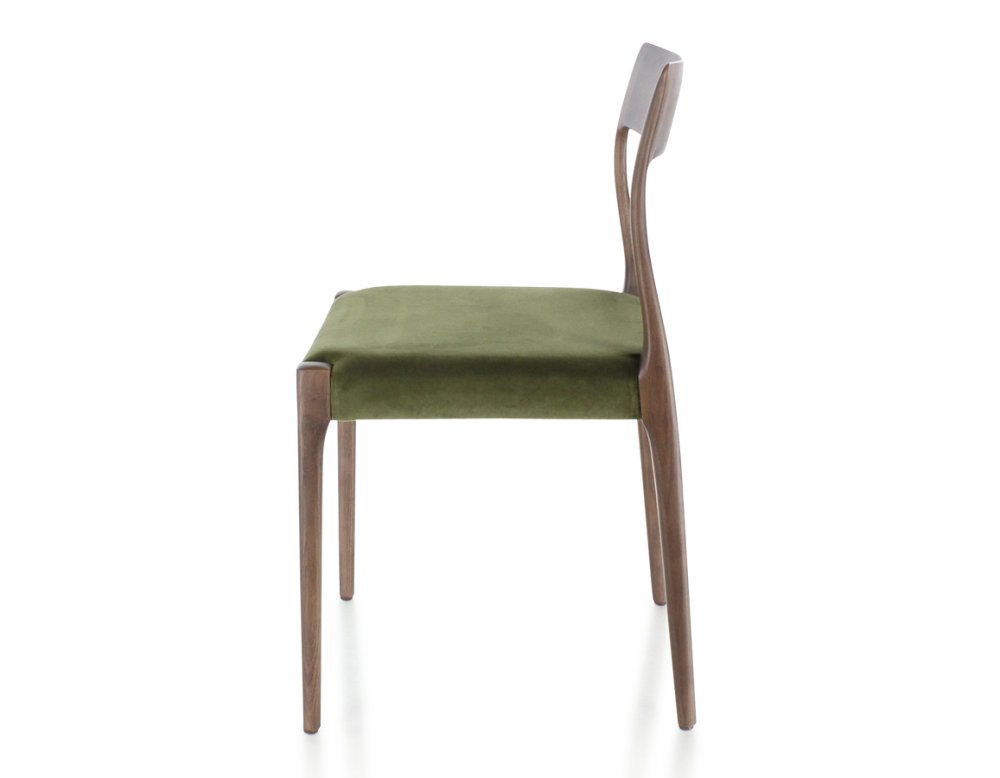 Silla escandinava madera tinte marrón oscuro asiento tejido verde oliva