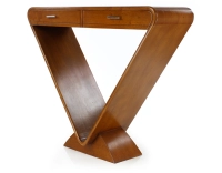 Console art déco double tiroirs bois teinte merisier