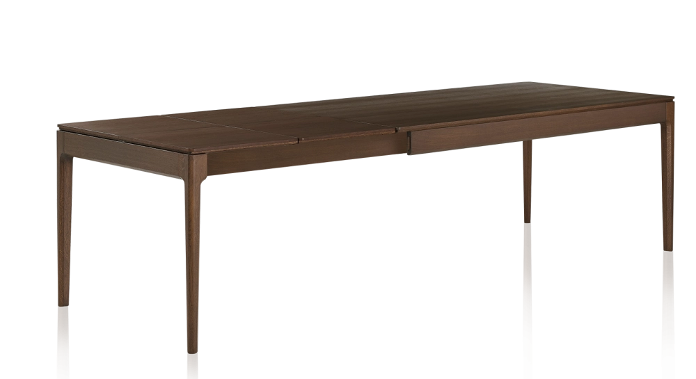 Mesa extensible de roble de 8 a 12 comensales con tablero y extensiones de madera en tono marrón oscuro 160x100 cm
