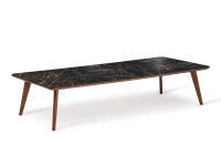 F7 rectangular coffee table in walnut and ceramic Natural stained wood and black marble effect ceramic M2 120x80x30 cm