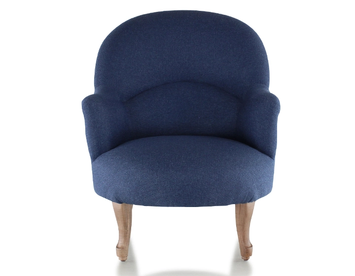 Toad armchair with armrests walnut-stained wooden legs and navy blue fabric
