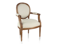 Fauteuil ancien style Louis XVI bois teinte ancienne et tissu chevron beige