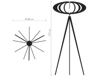Lampadaire sur trépied en chêne et fil de coton tressage twist grand modèle
