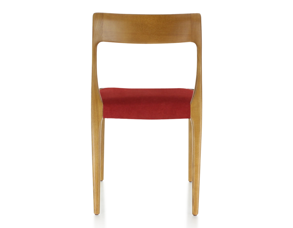 Chaise scandinave bois teinte merisier assise tissu bordeaux