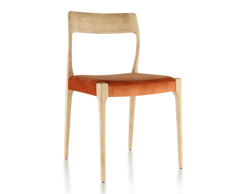 Chaise scandinave bois teinte naturelle assise tissu velours terracotta