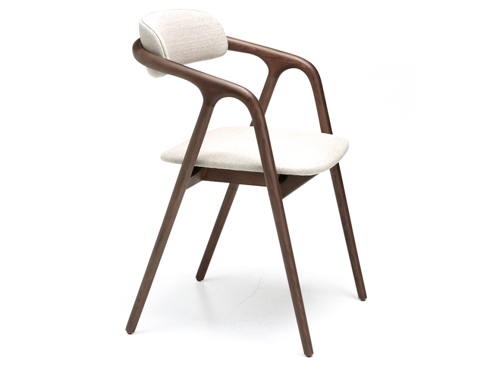 Chaise scandinave bois teinte marron foncé assise tissu beige naturel