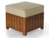 Pouf carré bois et cuir beige