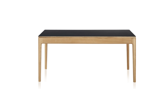 Table salle à manger en chêne et céramique 6 personnes avec bois teinte naturelle et plateau céramique noir unie 160x100 cm
