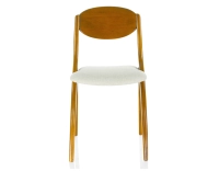 Scandinavian chair cherry-stained wood and beige fabric