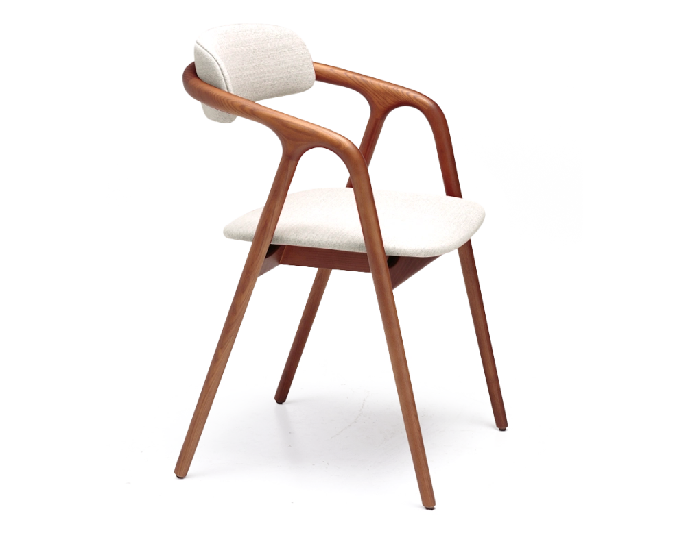 Silla escandinava madera tinte cerezo asiento tejido beige natural