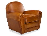 Fauteuil club cuir cognac accoudoirs passepoil