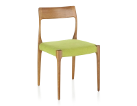 Chaise scandinave bois teinte merisier assise tissu vert pomme