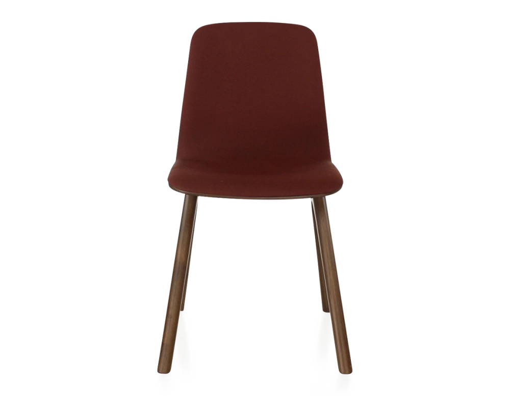 Silla de diseño de roble tapizada madera tinte marrón oscuro asiento tejido burdeos