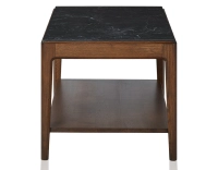 Table basse rectangulaire en chêne et céramique avec tablette en bois teinte marron foncé plateau céramique effet ardoise 100x50 cm