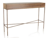 Consola de diseño nogal tinte natural y metal pátina latón 100 cm