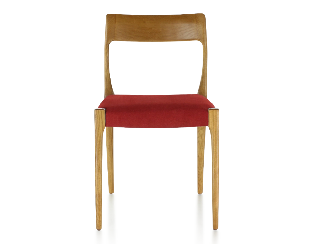 Chaise scandinave bois teinte merisier assise tissu bordeaux