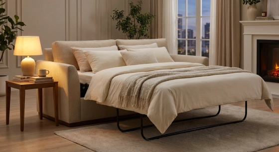 Canapé convertible 3 places tissus chiné beige