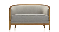 Antique 2 seater sofa cherry-stained wood and light grey fabric