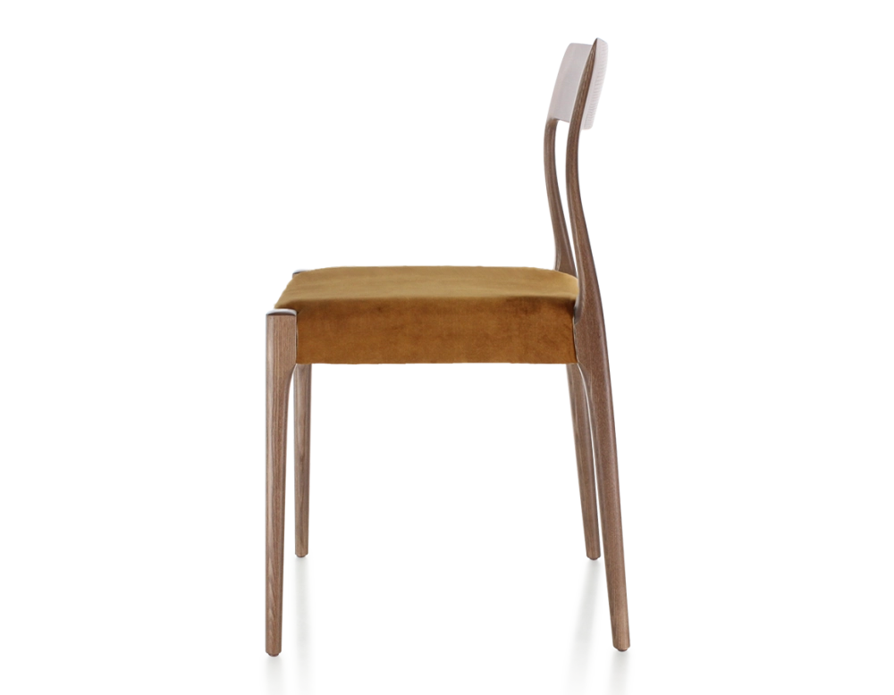 Chaise scandinave bois teinte marron foncé assise tissu velours bronze