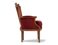Louis XVI style bergère armchair bois teinte ancienne et tissu bordeaux