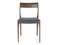 Chaise scandinave bois teinte marron foncé assise tissu gris